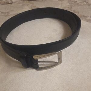 Bachrach Black Leather Belt with Silver Buckle